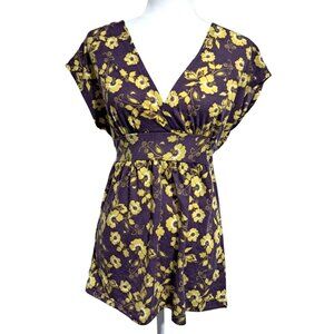 Shimmering Boho Bloom Y2K Charlotte Russe Glitter Floral Babydoll Tunic Sz M Fai